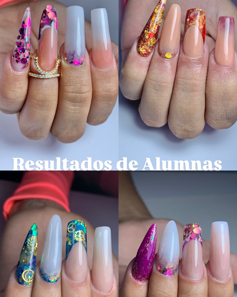 Collage de diseños de uñas de alumnas